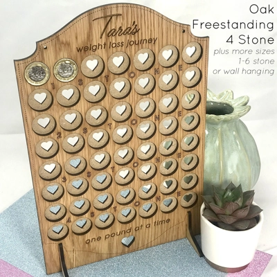 Personalised Engraved Weight Loss Journey Board £ for lb Reward Chart title=