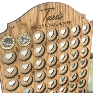 Personalised Engraved Weight Loss Journey Board £ for lb Reward Chart