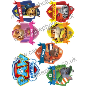 Paw Patrol Character Shields and Logo Individual Edible Images