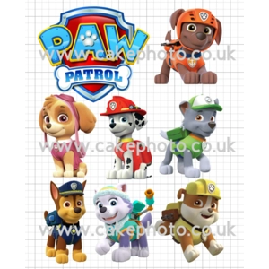 Paw Patrol Dogs and Logo Individual Edible Images