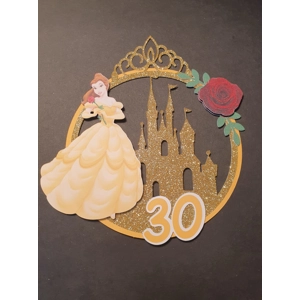 3D Disney Princess Belle Glitter Card Cake Topper