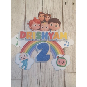 3D Cocomelon Glitter Card Birthday Cake Topper