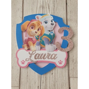 3D Paw Patrol Skye & Everest Glitter Card Cake Topper