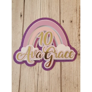 3D Rainbow Glitter Card Birthday Cake Topper