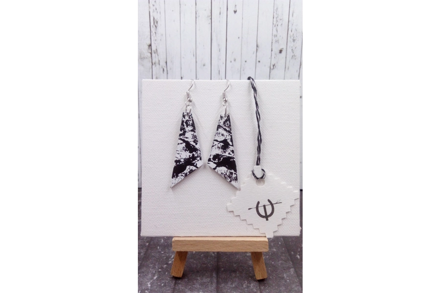 Triangle Black and White Wooden Earrings #1