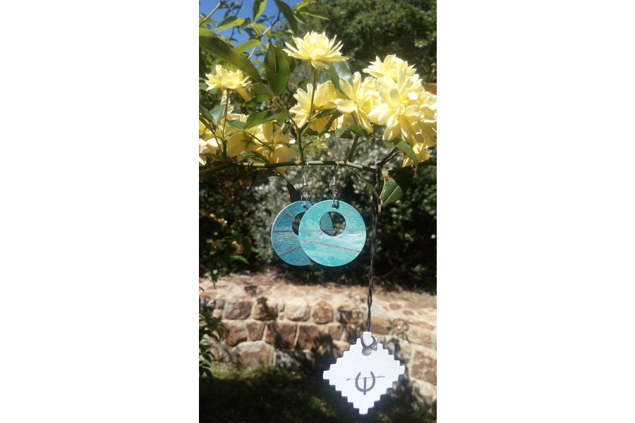 Round Wooden Abstract Earrings #3