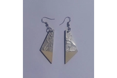 Silver Marble Look Triangle Earrings