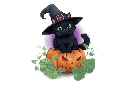 Halloween Cat and Pumpkin Halloween Cat and Pumpkin