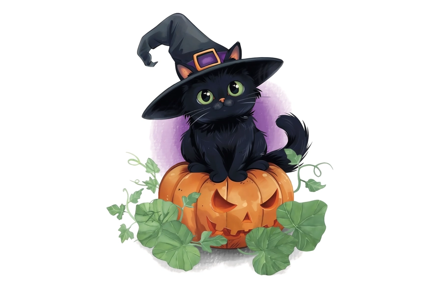 Halloween Cat and Pumpkin Halloween Cat and Pumpkin