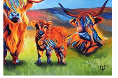Highland Cow Trio Mixed Media Digital Art Print
