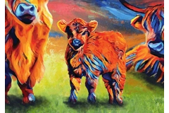 Highland Cow Trio Mixed Media Digital Art Print