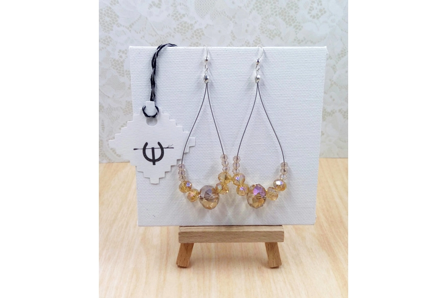 Champagne crystal beaded sliver long drop earrings