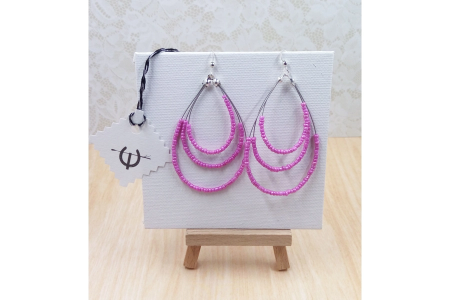 Pink beaded silver earrings