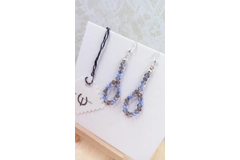 Blue and grey crystal drop silver earrings