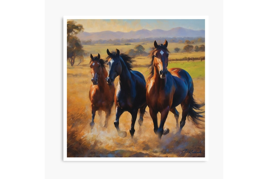 Horse Galloping In The Australian Country Landscape