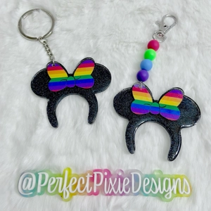 Black Minnie Ears Rainbow Pride  Keychain / Bag Charms