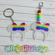 White Minnie Ears Rainbow Pride  Keychain / Bag Charms