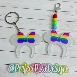 White Minnie Ears Rainbow Pride  Keychain / Bag Charms