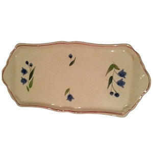 Small Rectangular White Decorative Plate with Blue Flowers