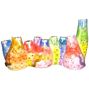 Studio DesignWorks Joy Cat Design Hand Painted Novelty Menorah Jewish Candle Holder Hanukkah Religio