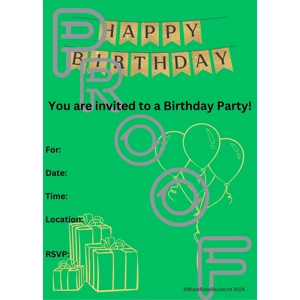 Gold & Green Birthday Party Invitation: Simple, Reusable (PDF Digital Download)