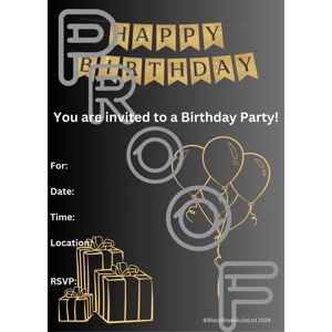 Gold & Black Birthday Party Invitation: Simple, Reusable (PDF Digital Download)