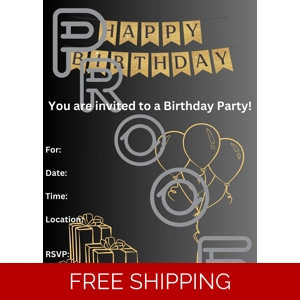 Gold & Black Birthday Party Invitation: Simple, Reusable (PDF Digital Download)