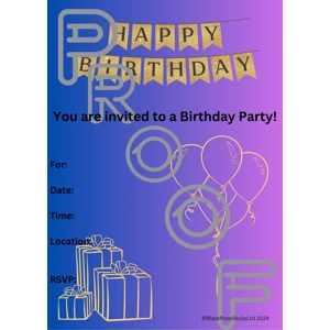 Reusable Birthday Party Invitation: Gold, Blue, Purple (PDF Digital Download)