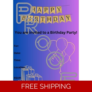 Reusable Birthday Party Invitation: Gold, Blue, Purple (PDF Digital Download)