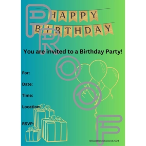 Gold & Blue Birthday Party Invitation: Simple Gradient Design (PDF Digital Download)