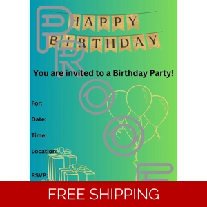 Gold & Blue Birthday Party Invitation: Simple Gradient Design (PDF Digital Download)
