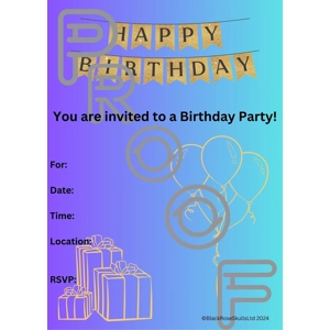 Reusable Birthday Party Invitation: Gold, Purple, Blue Fade (PDF Digital Download)