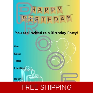 Gold & Blue Birthday Party Invitation: Simple Gradient Design (PDF Digital Download)