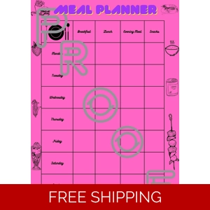 Weekly Meal Planner: Family Budget, Pink Printable Template (PDF Digital Download)