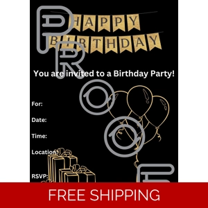 Black & Gold Birthday Party Invitation: Simple Fill-In PDF (Digital Download)