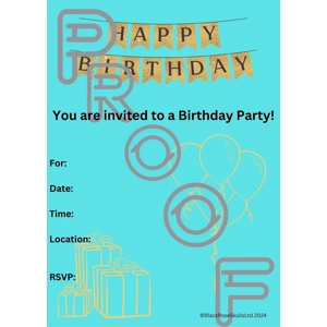 Gold & Turquoise Birthday Party Invitation: Simple Fill-In (PDF Digital Download)