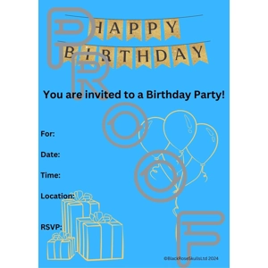 Gold & Blue Birthday Party Invitation: Simple Fill-In PDF (Digital Download)