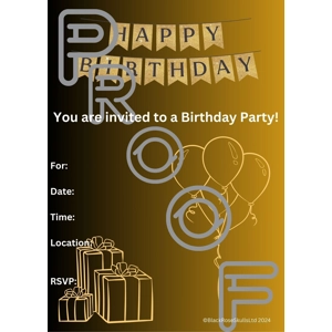 Gold & Black Birthday Party Invitation: Simple, Reusable (PDF Digital Download)