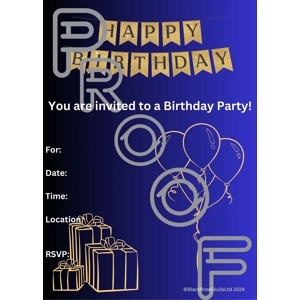 Gold & Blue Birthday Party Invitation: Simple, Reusable (PDF Digital Download)
