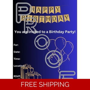 Gold & Blue Birthday Party Invitation: Simple, Reusable (PDF Digital Download)