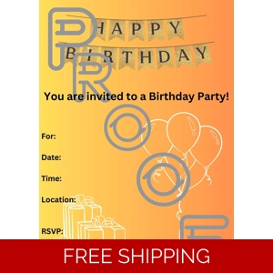 Reusable Birthday Party Invitation: Simple Gold & Orange (PDF Digital Download)