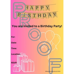Reusable Birthday Party Invitation: Simple Gradient Design (PDF Digital Download)