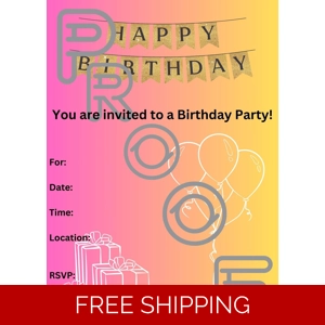 Reusable Birthday Party Invitation: Simple Gradient Design (PDF Digital Download)