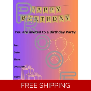 Gradient Birthday Party Invitation: Simple, Reusable (PDF Digital Download)