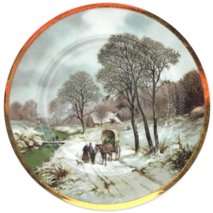 Newcastle Upon Tyne Decorative Plate: Winter Village Scape, B.C. Koekkoek Cart