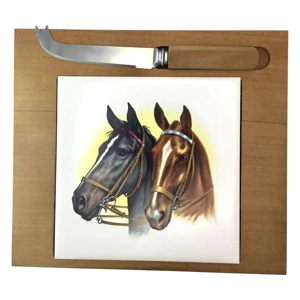 Horses Tile Cheeseboard with Magnetic Knife: Decorative Kitchen Serving