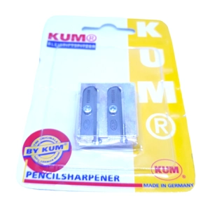 Kum Pencil Sharpener Bleistiftspitzer Silver Metal Vintage Double Hole Older