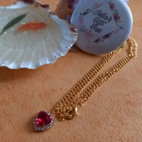 Alloy Heart with Crystal Rhinestones Necklace - Red