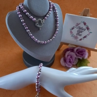 Amy Pearl Necklace and Bracelet Set - Lilac