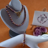 Amy Pearl Necklace and Bracelet Set - Mahogany Rose